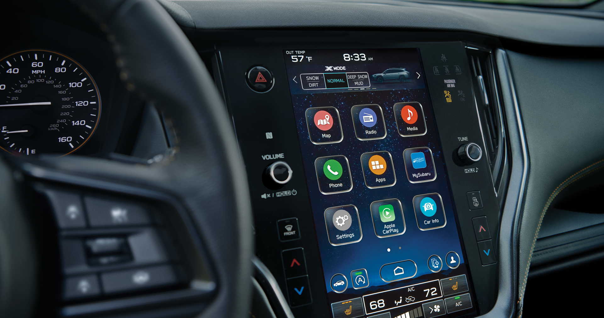 A close-up of the 11.6-inch touchscreen for the STARLINK Multimedia system on the 2023 Outback Wilderness. | Valley Subaru of Longmont in Longmont CO