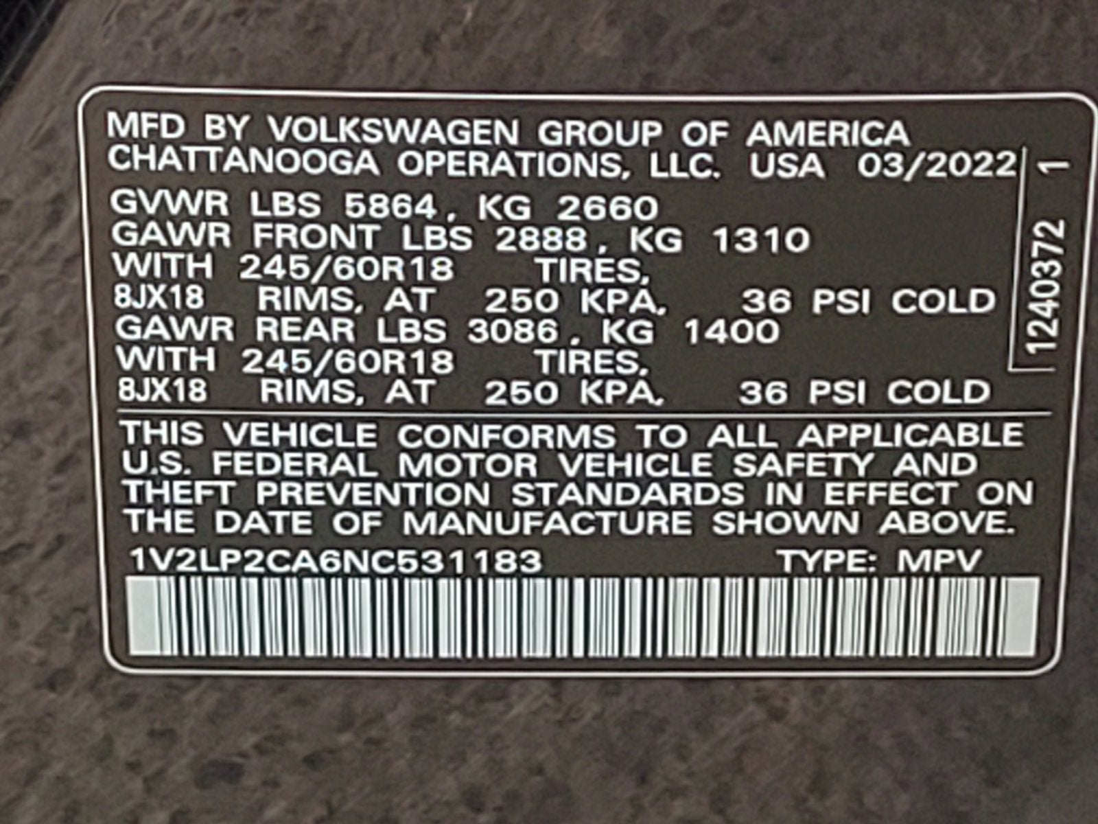 2022 Volkswagen Atlas 2.0T SE
