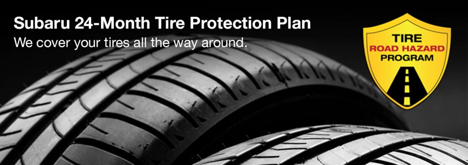 Subaru tire with 24-Month Tire Protection and road hazard program logo. | Valley Subaru of Longmont in Longmont CO